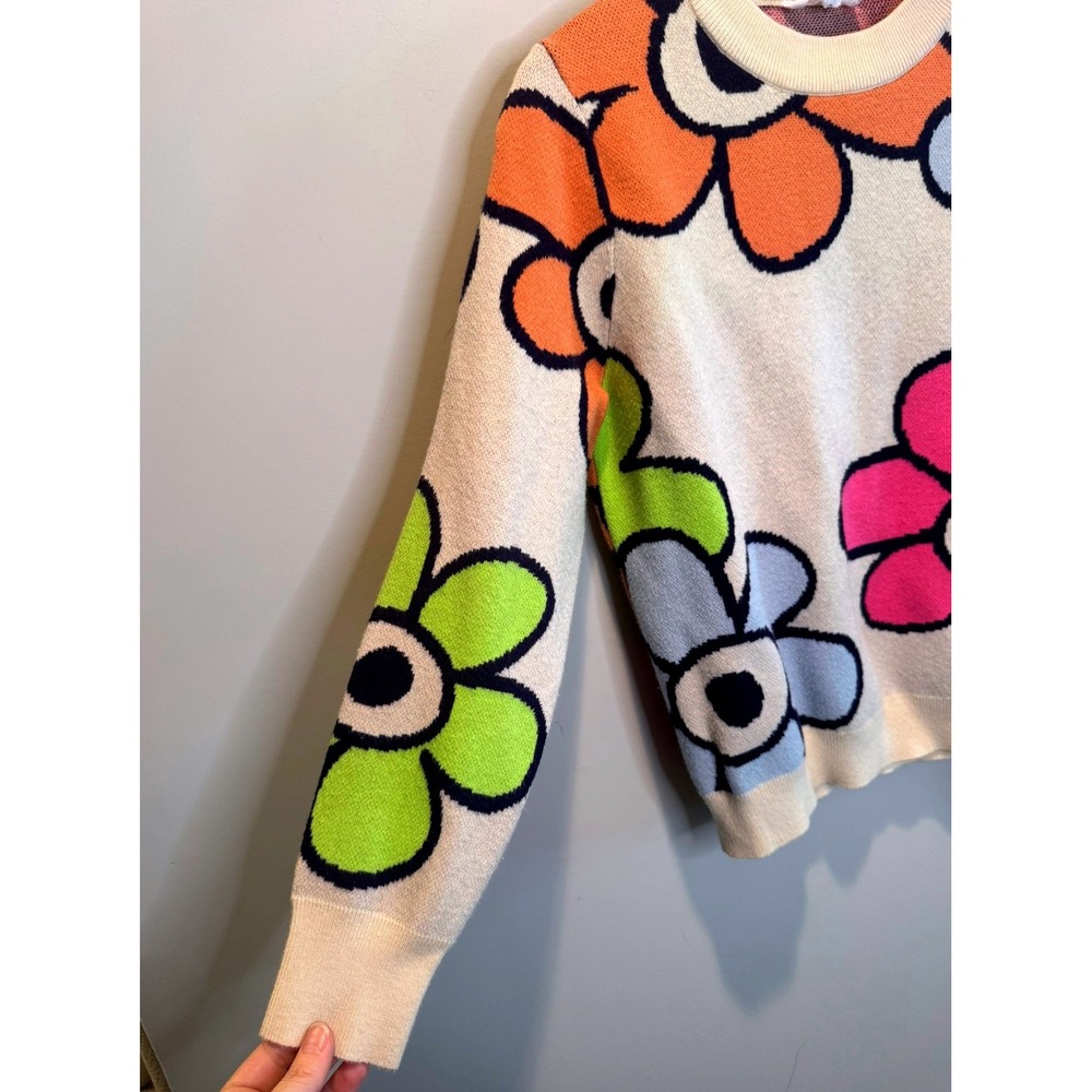 THML Womens Multicolor Floral Crewneck Pullover Sweater M Retro Groovy Chic - Picture 4 of 9